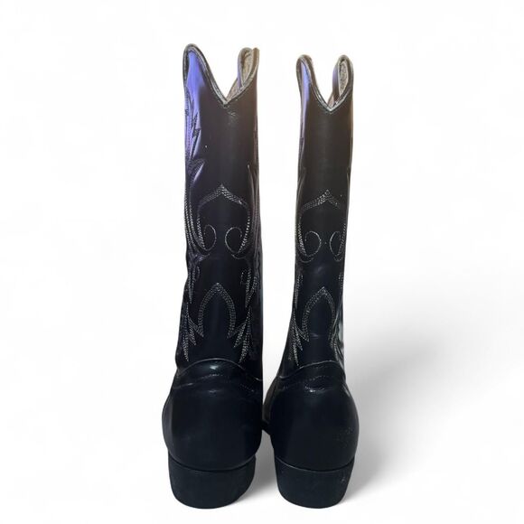 FRAYERI Black Leather Western Cowboy Boots Embroidered No Size See Measurements - Picture 4 of 6